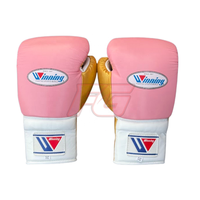 Set de Guantes y Protector de Cabeza de Boxeo Winning, Color Rosa Dorado, Cuero, con Cordones, Agarre para MMA, Ligeros, Transpirables, Alta Calidad, Unisex, Talla 14