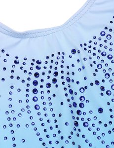 Venta al por mayor niños entrenamiento Dancewear manga larga Rhinestone Unitard para animadoras hermosa falda estilo leotardo - Product Image 2