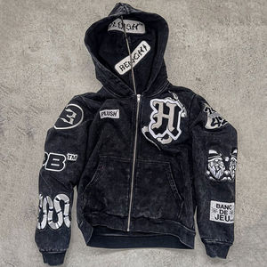 Sweat à capuche unisexe 100 % coton épais imprimé sur mesure style hip-hop avec poche, taille personnalisable, en molleton bouclette, design vieilli, service OEM - Product Image 2