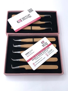 Pince à épiler diamantée antistatique GETUP BROSONS IMPEX de haute qualité en acier inoxydable avec revêtement en poudre couleur Tan, à 90 degrés - Product Image 5