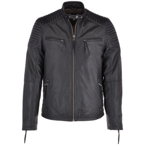 Venta al por mayor de chaqueta de cuero genuino de alta calidad para los hombres con capucha Cuello clásico de luz característica con patrón de decoración para el invierno - Product Image 1