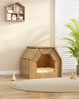 Maison pour chat en bois massif avec coussin moelleux - Lit d'intérieur luxueux et confortable pour chats