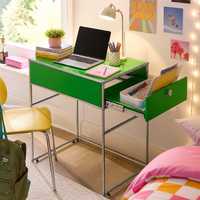 Bureau d'écriture en métal vert avec tiroir, table compacte pour ordinateur, pieds chromés, poste de travail, taille personnalisée, bureau à domicile