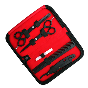 Étui en cuir noir ensemble enduit métal acier barbier rasoir amincissement coupe cisaillement avec étui en cuir cheveux outils et accessoires Kit - Product Image 5