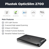 Plustek OpticSilm-escáner plano de alta velocidad, velocidad de escaneo rápida en 3 segundos, 2700 Compatible con Twain y Windows 7/ 8/ 10