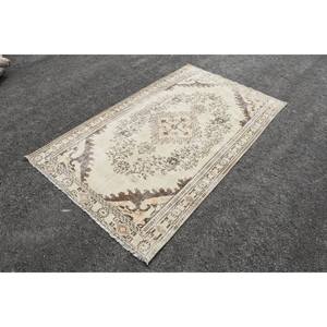 Vintage Turkish <b>Rug</b> Beige Brown 5.4 X 9.2ft Wool <b>Flat</b> Weave with Patchwork Pattern for Living Room Decorations - Product Image 2