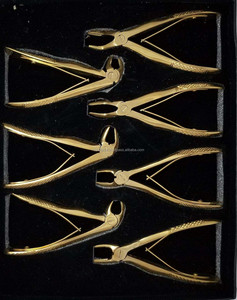 Juego de fórceps de extracción Dental chapados en oro de acero inoxidable Manual de 7 piezas | Instrumentos quirúrgicos de eliminación de dientes de bebé pedodónticos - Product Image 4