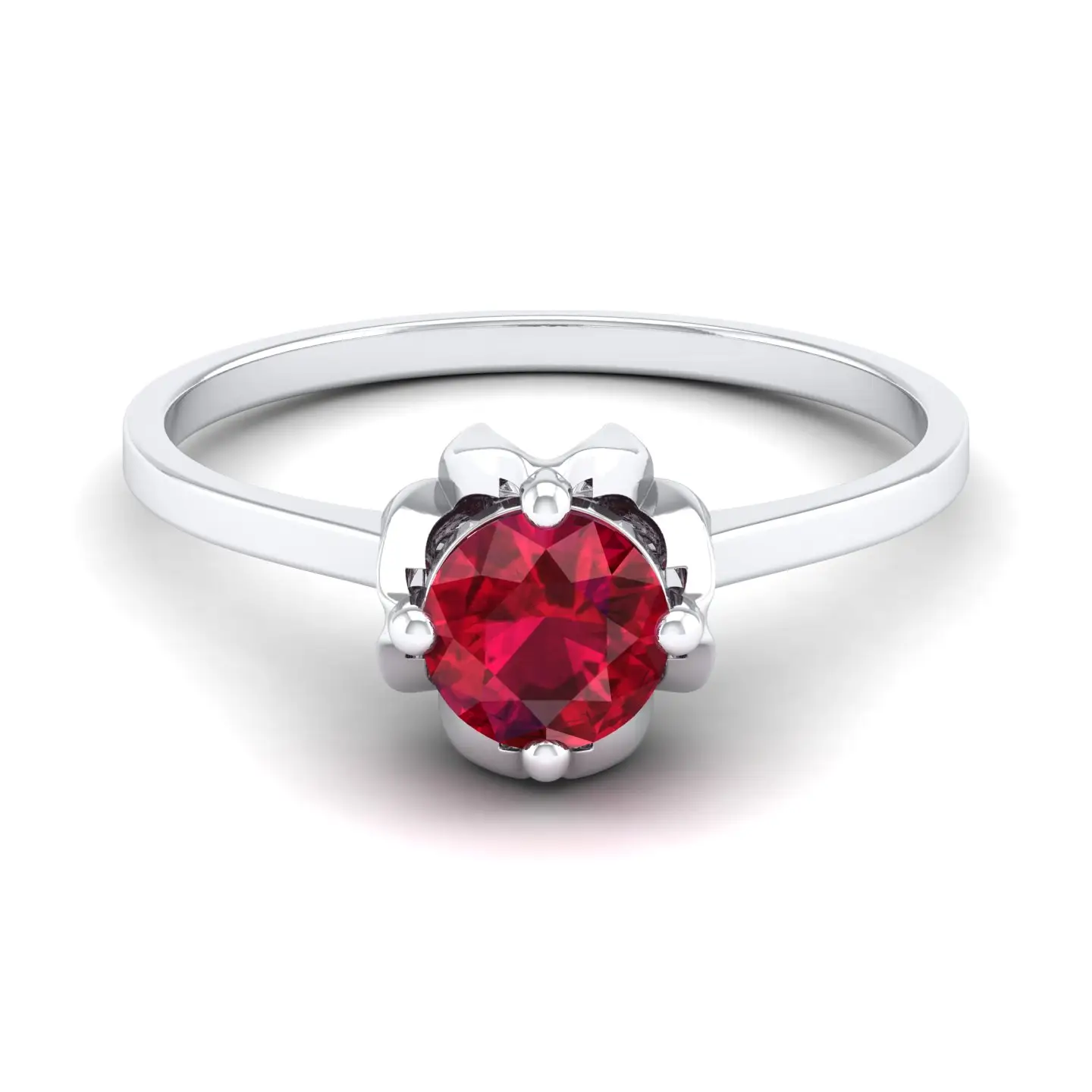 Luminoso rubino riflessi anello in oro bianco con diamante Narural mette in evidenza brillante taglio rotondo luglio Birthstone gioielli per le donne