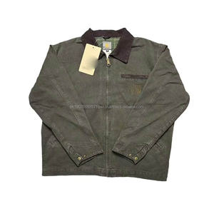 Blouson Bomber Homme Vintage Délavé Col Montant Respirant Automne Hiver Décontracté Couleur Unie Fermeture Éclair Toile - Product Image 3