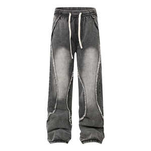 Men's Fashion Hip Hop American Retro Washed Distressed Patchwork Rivet Drawstring Rock Revival Straight-leg <b>Jeans</b> - Product Image 2