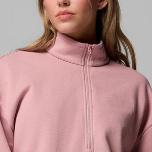 Sweat-shirt pour femmes en coton et polyester, design tendance et doux, pour commandes en gros avec logo personnalisé, vêtements décontractés avec col zippé - Product Image 2