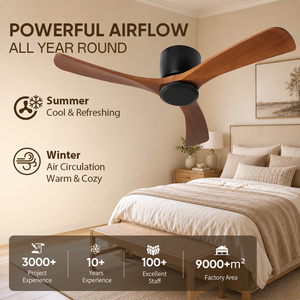 Ventilateur de plafond silencieux de 52 pouces avec télécommande, en bois massif, sans lumière, avec moteur DC réversible, en stock aux États-Unis - Product Image 4