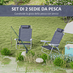 Outsunny Set of 2 <b>Folding</b> and Reclining Fishing <b>Chairs</b> on 6 Levels with <b>Padded</b> Headrest, 62x65x80 cm - Product Image 4