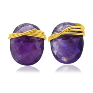 Boucle d'oreille en améthyste facettée Boucle d'oreille en fil enveloppé faite à la main Forme ovale Boucle d'oreille en pierre précieuse pour femmes - Product Image 6