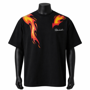 Custom <b>Flame</b> Graphic T <b>Shirt</b> For Men Cotton Streetwear Oversized Black Printed T-<b>Shirt</b> Fashion Tee OEM Wholesale - Product Image 1
