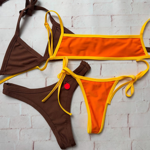 Traje de baño de dos piezas de moda para mujer, Bikini de baño de playa de nuevo estilo Simple de Color sólido personalizado con patrón de cuadros de leopardo - Product Image 1