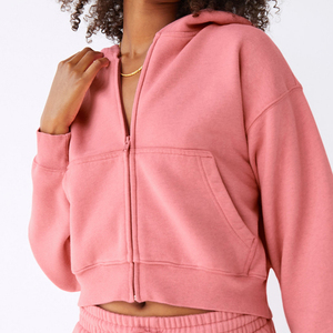 Fitness Women Plain Zipper Women Hoodies Embossed <b>Jumpers</b> Women Blank Crop Sweatshirt - Product Image 2