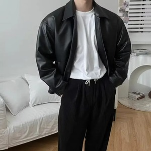 <b>Men's</b> Leather <b>Jacket</b> Lightweight Casual Sports Motorcycle Vest Fashionable Korean Style Fit Baseball Uniform <b>Jacket</b> - Product Image 2