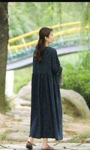 เดรสแม็กซี่พิมพ์ลายดอกไม้ชุดเดรสยาวชายหาดสไตล์โบฮีเมียนแบบลำลองคอกลมสุดหรูแขนยาว - Product Image 5