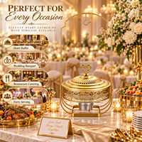 Plat de service professionnel en acier inoxydable doré de 8 L avec couvercle en dentelle orné de strass pour buffets, hôtels, mariages et traiteurs