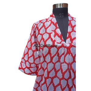 100% เดรสผ้าฝ้ายถักสไตล์โบฮีเมียนแขนยาวสำหรับผู้หญิงชุดเดรสคอวีพิมพ์ลายดอกไม้ดีไซน์เก๋เป็นมิตรต่อสิ่งแวดล้อม - Product Image 3