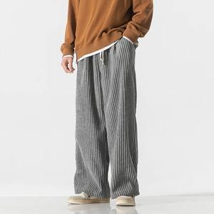 Pantalons décontractés pour hommes Streetwear Pantalons droits en velours côtelé Pantalons amples à jambes larges de couleur unie vintage pour hommes Pantalons Harem pour couples - Product Image 4