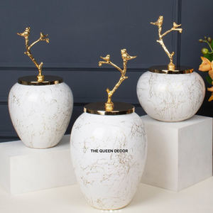 Sets Of 2 Elegant & <b>Decorative</b> Large Size Top Design Golden Metal Vase Flower <b>Decoration</b> Ginger Jar With <b>Lids</b> - Product Image 4