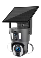 Caméra solaire extérieure à double écran, étanche IP66, caméra de sécurité 4G, fonctionnement WiFi, objectif 355 °   Pan 90 °   Vision nocturne infrarouge couleur inclinable