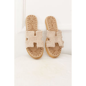 <b>Summer</b> Woven Straw for <b>Slippers</b> with Open Toe Stone Design Breathable Feature - Product Image 1