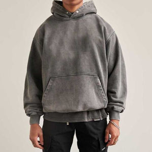 Vente en gros de pulls à capuche surdimensionnés pour hommes vintage délavés à l'acide coton polaire épais séchage rapide impression hiver - Product Image 5