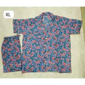 Conjunto de Pijama Corto Informal con Estampado Jaipuri, Tejido Suave con Spandex, Cintura Elástica con Cierre de Botones, Personalizable, Ropa de Dormir de Verano para Familias - Product Image 1