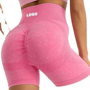 กางเกงขาสั้นออกกำลังกายโยคะสำหรับผู้หญิง ผ้าสแปนเด็กซ์/ไนลอน แห้งเร็ว ทรงสลิม เอวกลาง แต่งโลโก้ตามสั่ง ลวดลายฟรอสต์  พร้อมเชือกผูกเอว - Product Image 1