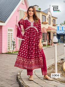 ล่าสุดออกแบบโดยดีไซเนอร์ตัดกับลำดับงานเรยอน kurta-ชุด - Product Image 3