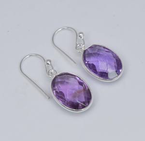 925 argent sterling massif février pierres de naissance boucles d'oreilles lunette ensemble forme ovale coupe améthyste avec crochet Chic charme Design - Product Image 1