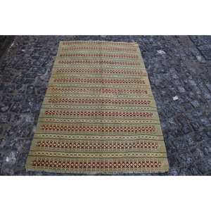 <b>Traditional</b> Green Red Wool <b>Rug</b> 3.6 X 5.9ft Vintage Turkish Large Area Rectangle Abstract Patchwork Halls Design Latex for Room - Product Image 1