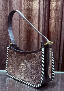 Bolsos de cuero genuino tallados a mano de lujo para mujer, bolso de hombro con estampado floral hecho a mano, bolso de diseñador vintage - Product Image 3