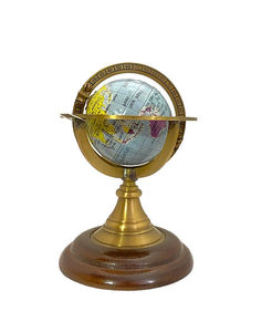 Elegant Nautical Brass Armillary Sphere <b>World</b> <b>Globe</b> with Durable Geometric Pattern Wooden Base Home Office Decorative Accent - Product Image 1