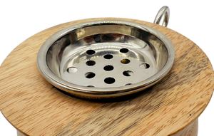 Brûleur d'encens en bois avec insert en métal, brûleur de bougie décoratif avec poignées en acier inoxydable, décoration pour la maison et la table pour le Golfe - Product Image 3