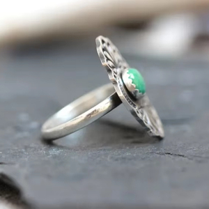 Handmade Boho Cowgirl Sterling Silver <b>Turquoise</b> Vintage Wedding Statement <b>Ring</b> Southwestern Concho Style Oval Cut Natural - Product Image 6