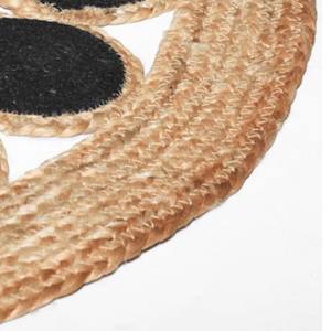 พรมปอกระเจาทอมือทรงกลมลายวงกลมสีดำ |   พรมปูพื้นถักเป็นมิตรกับสิ่งแวดล้อมสำหรับห้องนั่งเล่นและการตกแต่งบ้าน - Product Image 1