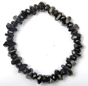Natural Black Spinel Gemstone Beaded Bracelet Rondelle & Tumble Shape Gemstone Beads Stretchable Bracelet For Occasion
