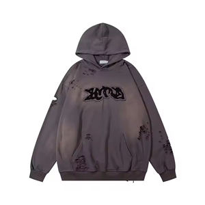 เสื้อสเวตเตอร์แบบมีฮู้ดสำหรับผู้ชายเสื้อแบบมีฮู้ดผ้าดิบเย็บริมแบบโอเวอร์ไซส์ - Product Image 5