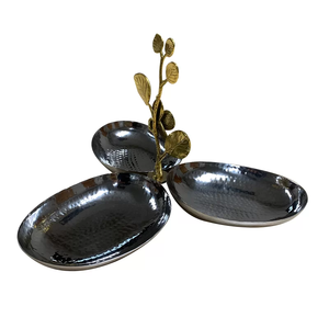 Juego de Tazones Metálicos de Tres Piezas con Acabado Antiguo para Restaurante y Hotel, Juego de Tazones para Servir con Acabado Plateado y Dorado - Product Image 1