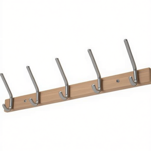 <b>Wall</b>-Mounted Coat Rack with 7 Aluminum <b>Hooks</b> Beech Wood Profile 1000mm Length - Product Image 3