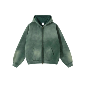 Sweat à capuche zippé pour homme, style streetwear, coupe ample, effet délavé à l'acide, effet délavé au soleil, 480 g/m², poids lourd - Product Image 5