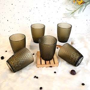 Ensemble de 6 verres à boire de qualité supérieure, motif étoile moderne texturé unique, vert olive et brun clair, pour les fêtes - Product Image 2