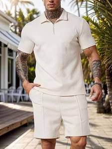 Conjunto de Camisa y Pantalones Cortos de Pana para Hombre, Verano, Logotipo Personalizado, Bloques de Color, Ropa Casual, Conjunto de 2 Piezas - Product Image 3