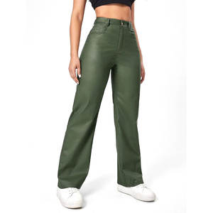 2024 meilleure vente femmes haute qualité pantalon en cuir à la mode Pure couleur unie rue plat hiver soie tissu soie tissu - Product Image 4