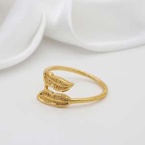 Brass Double Leaf Texture <b>Ring</b> 18k Gold Plated Dainty <b>Statement</b> Wholesale <b>Ring</b> For Women - Product Image 2