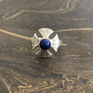 Designer <b>Statement</b> <b>Ring</b> with Lapis Gemstone (2.8 Grams) Platinum Oval Cut Hip Hop Style for Everyday Wear - Product Image 1